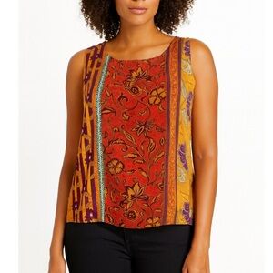 Giorgio Fiorlini Collection floral brown, orange sleeveless blouse SZ M